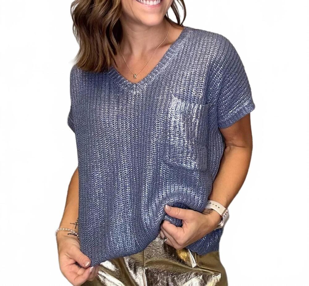 NEW SHE + SKY yorktown metallic sweater in blue